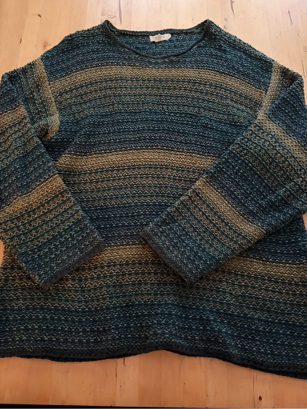 Men's Green Striped Knit Sweater - Casual Crewneck vtg J. Crew
